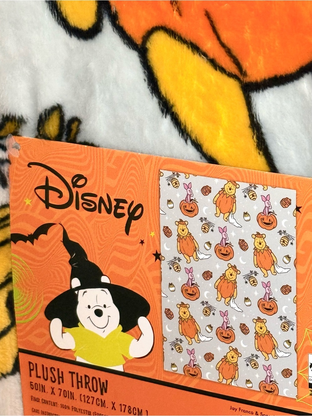 Disney Winnie the Pooh Halloween Plush Throw - Orange, White, Yellow - Picture 2 of 2
